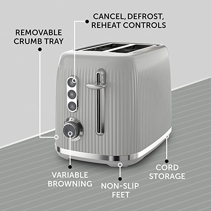 Breville Bold Ice Grey 2-Slice Toaster with High-Lift & Wide Slots | Grey & Silver Chrome [VTR002]