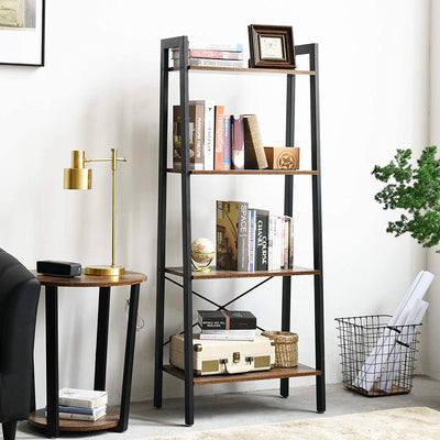 IBUYKE Ladder Shelf, Bookshelf, 4-Tier Storage Organizer Shelves, Shelving Unit, Plant Stand, Bookcases, Industrial Bookshelf 60x35.5x148.5 cm