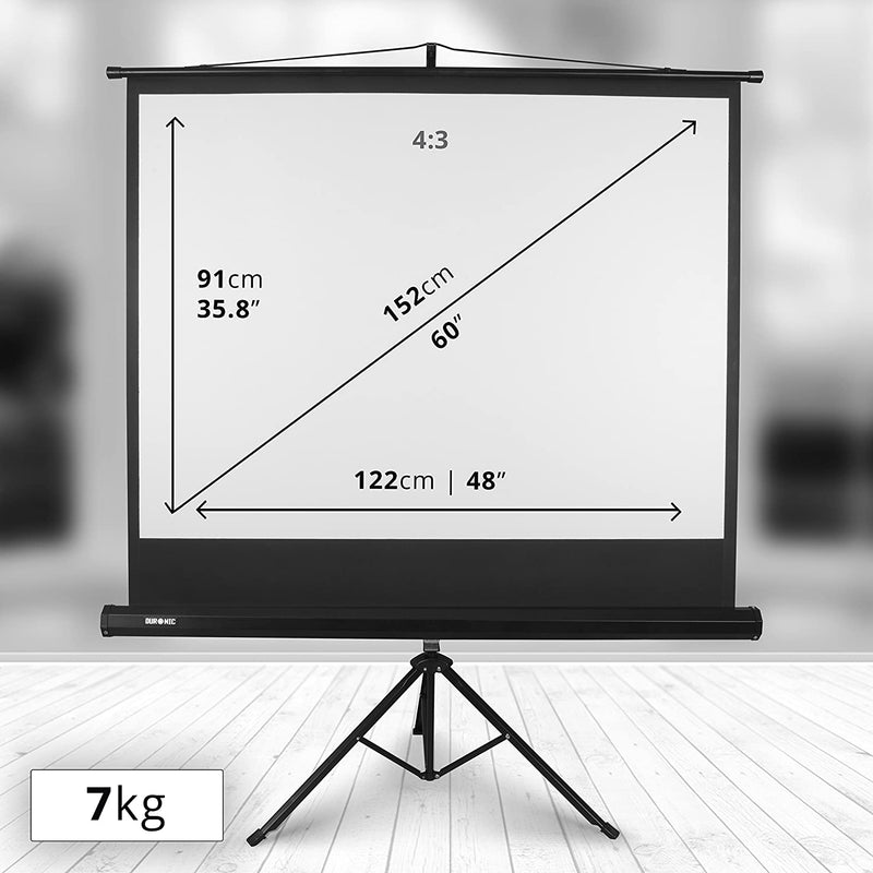 Duronic Projector Screen TPS60 /43 60" Portable Tripod Projection Screen Brilliant Matt White (Screen: 122cm (W) X 91cm (H) 4K / 8K Ultra HDR 3D Ready