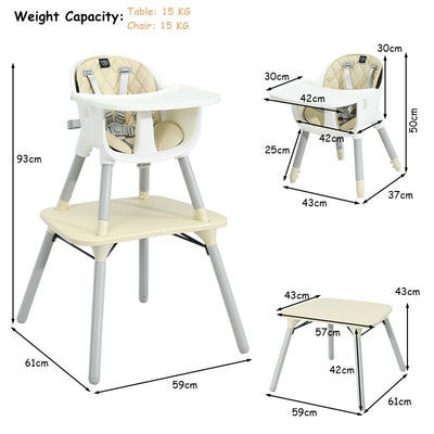 convertible Baby High Chair with 2-Position Removable Tray-Beige