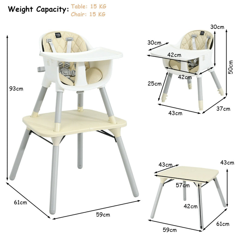 convertible Baby High Chair with 2-Position Removable Tray-Beige