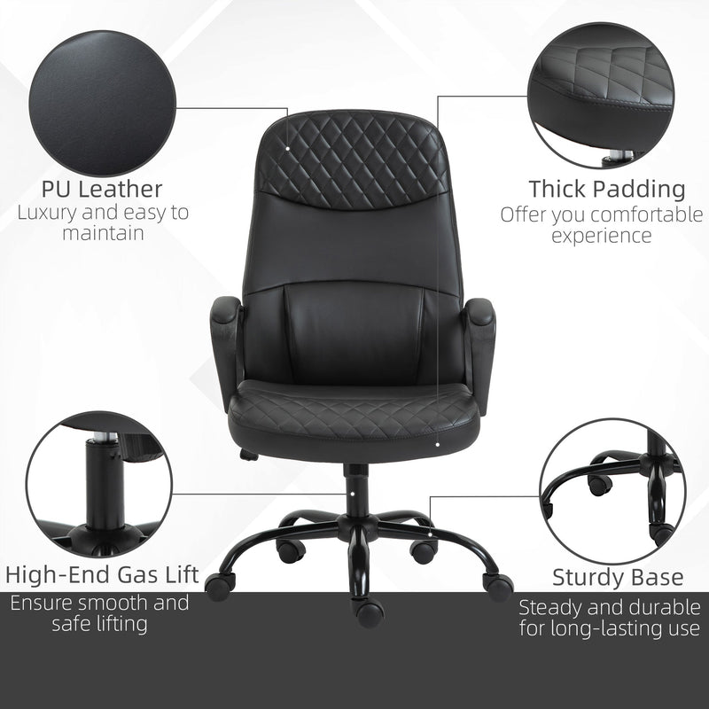 Vinsetto High Back Massage Office Chair with Armrest PU Leather Vibration Executive Chair with Adjustable Height and Built-in Lumbar Support Black