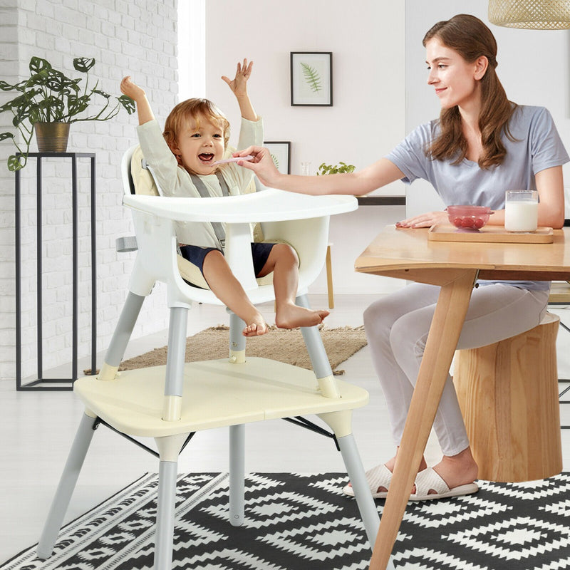 convertible Baby High Chair with 2-Position Removable Tray-Beige