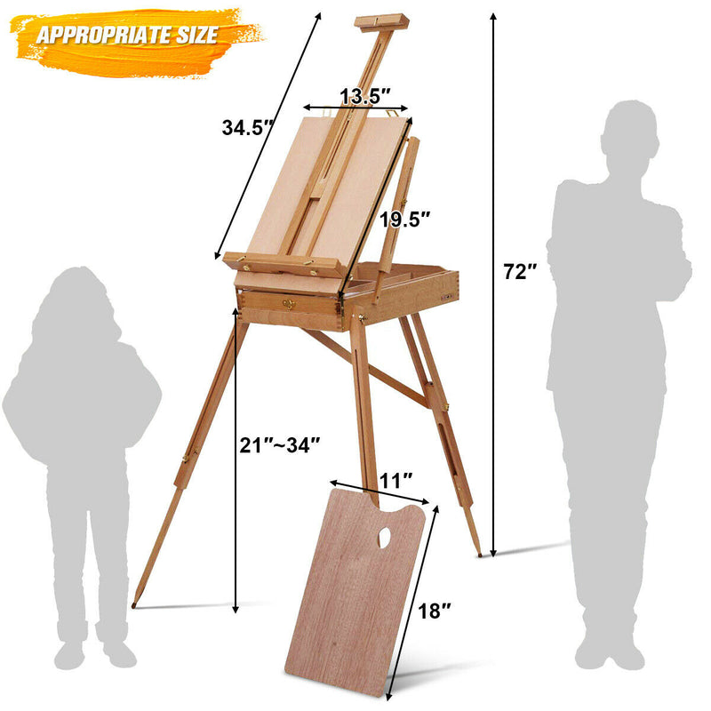 Tripod Art Folding Wooden Easel with Sketch Box