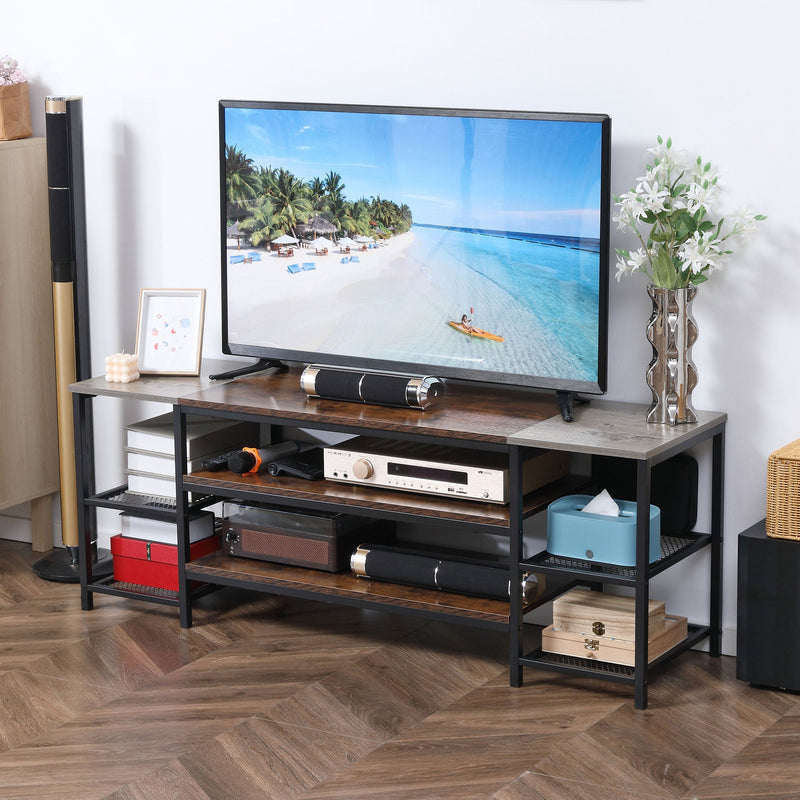 HOMCOM TV Unit Cabinet for TVs up to 65 Inches, Industrial TV Stand with Storage Shelves for Living Room, Brown and Grey