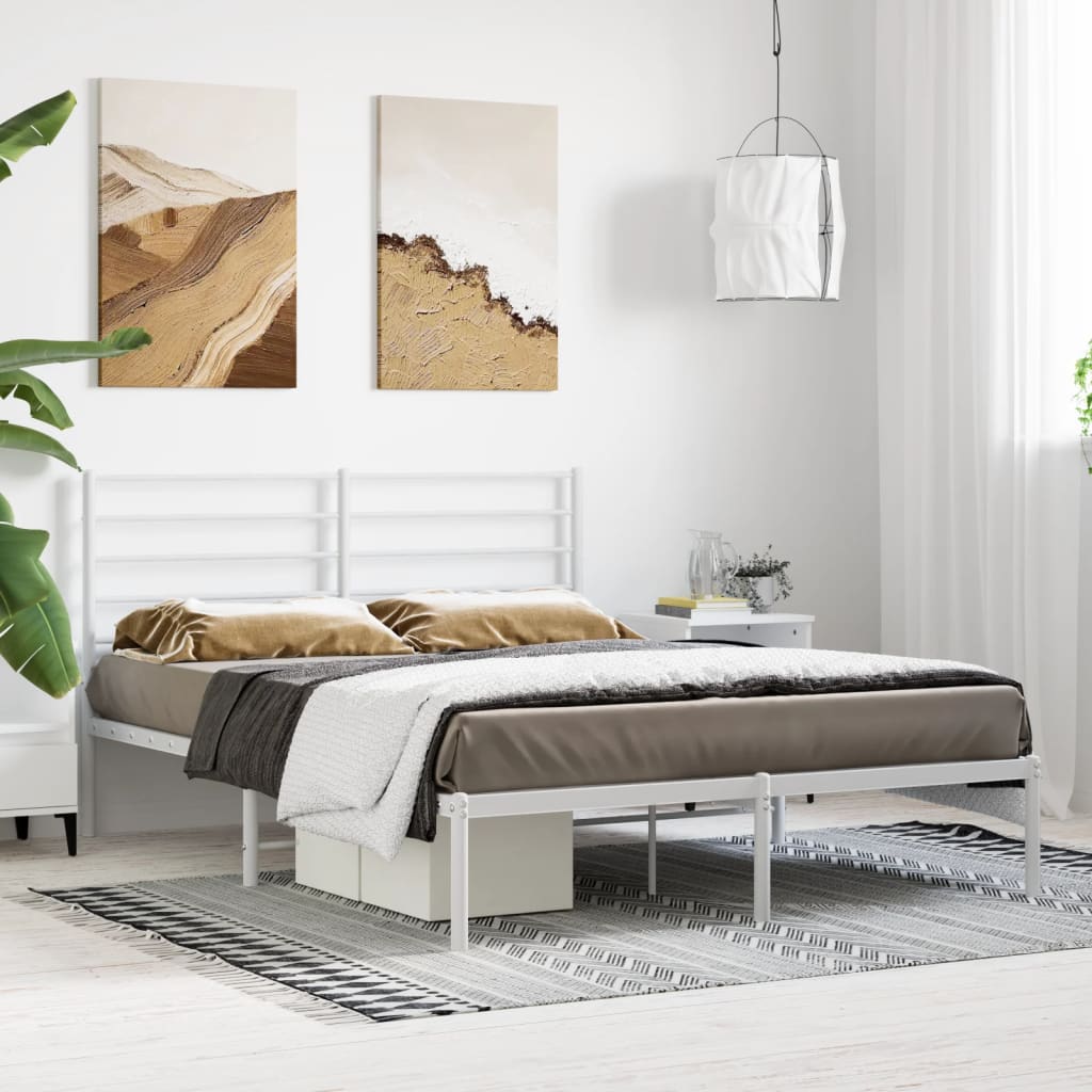 White metal platform bed store frame full