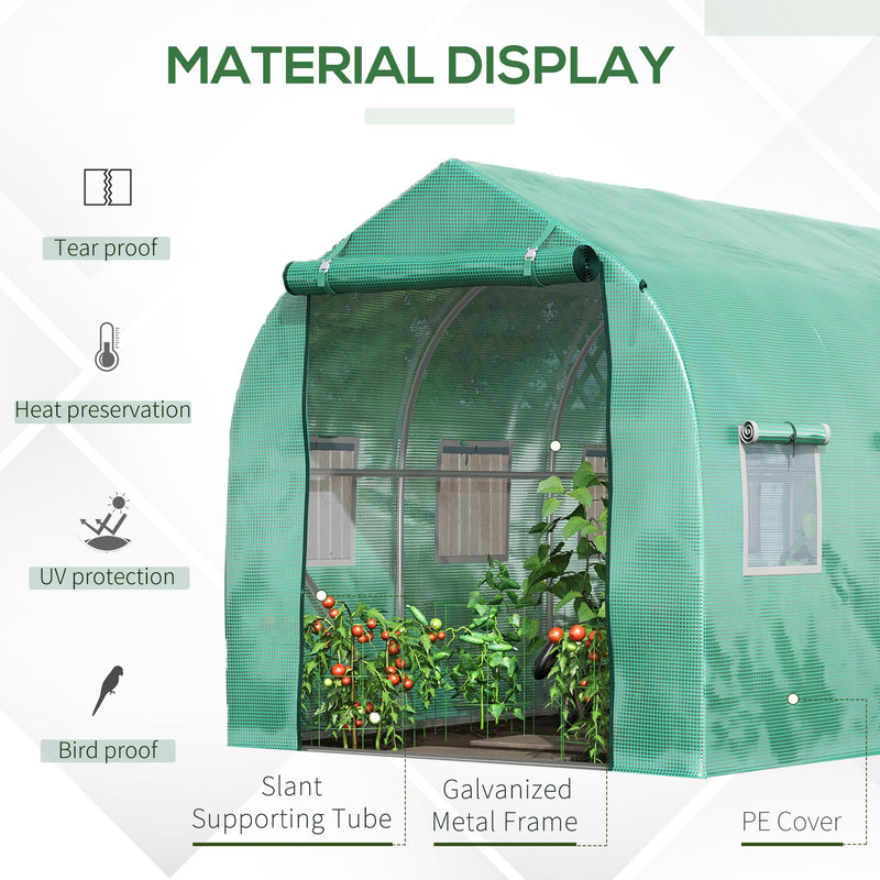 Outsunny Walk in Polytunnel Greenhouse with Windows and Door for Garden, Backyard (4 x 2M)