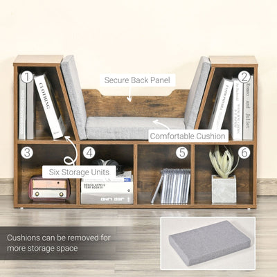 Six-Compartment Bookcase, With Padded Seat - Wood-Effect