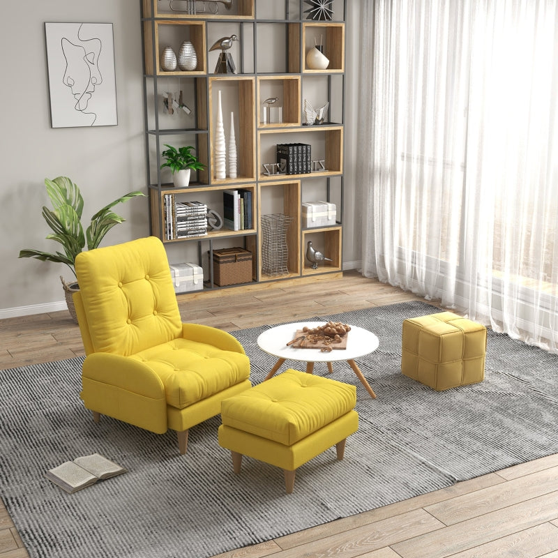 Upholstered Armchair With Footstool Set ,Yellow