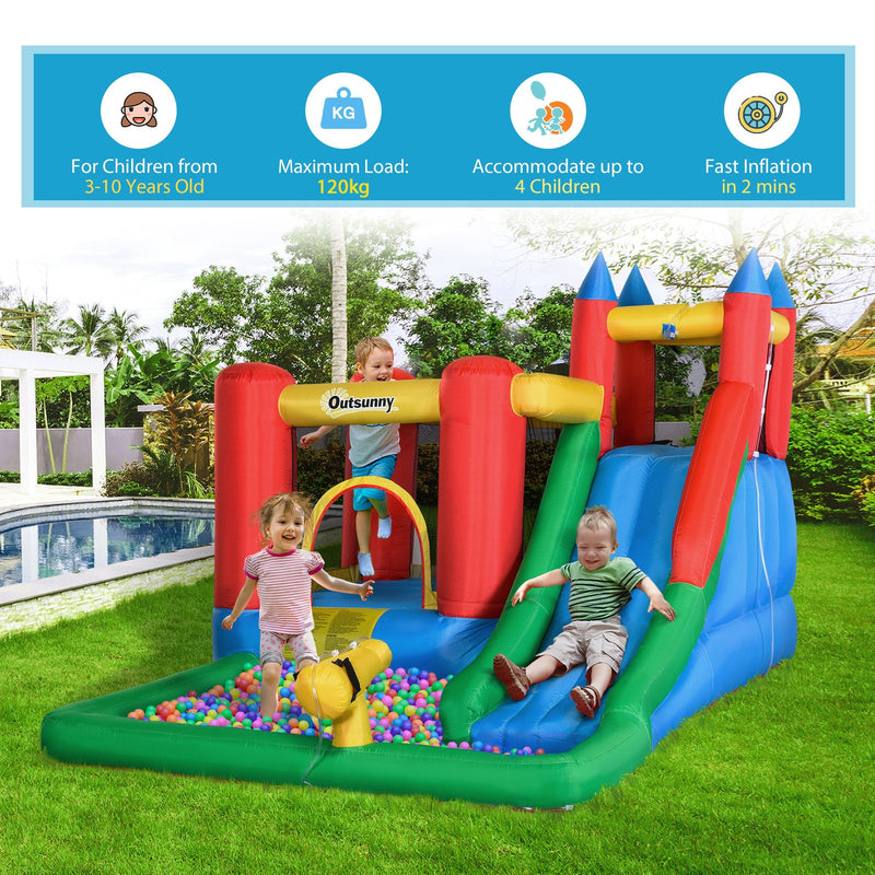 Outsunny Kids Inflatable Bouncy Castle Water Slide 6 in 1 Bounce House Jumping Castle Water Pool Gun Climbing Wall Basket for Summer Playland