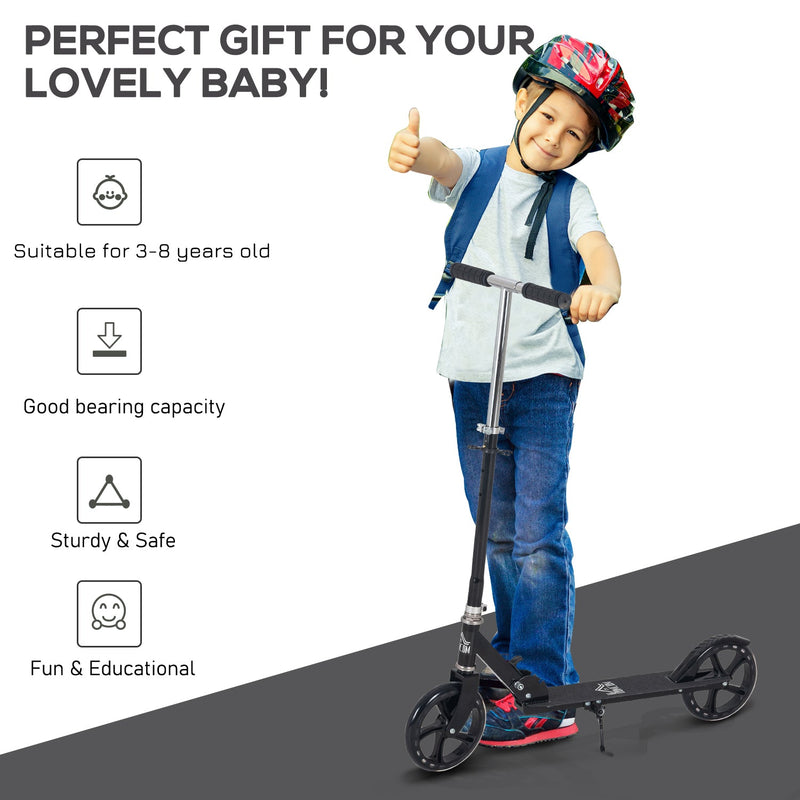 HOMCOM Kids Scooter for Ages of 3-8 Years Adjustable Height Teens Ride On Toy for Kids Boys Girls Foldable Design Rear Breaking Black