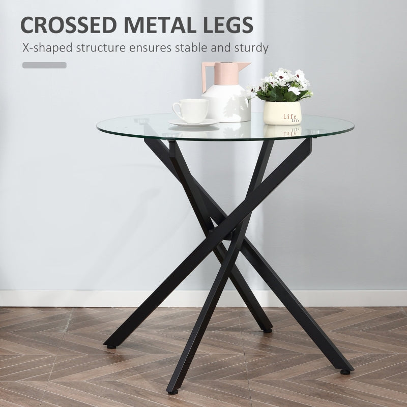 Side Table With Clear Tempered Glass Top Black