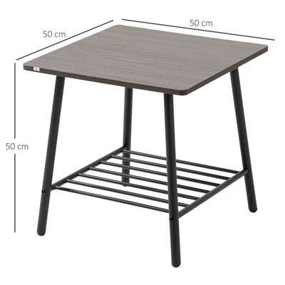 HOMCOM Industrial Side Table with Storage Shelf, End Table with Steel Frame for Bedroom, Living Room, Grey