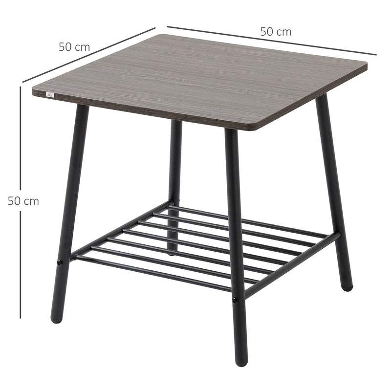 HOMCOM Industrial Side Table with Storage Shelf, End Table with Steel Frame for Bedroom, Living Room, Grey