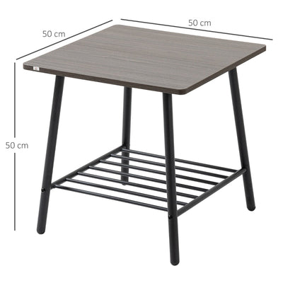 Industrial Side Table With Storage Shelf, Living Grey