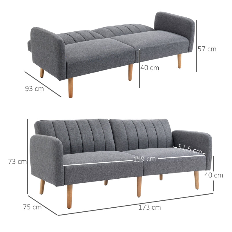 Two-Seater Sofa Bed, With Split Back - Grey