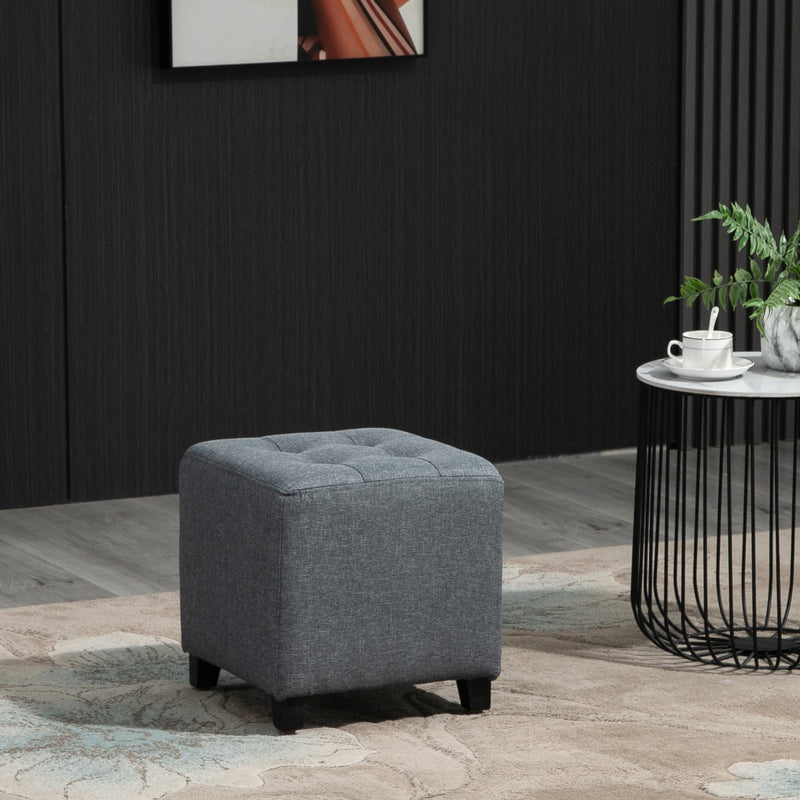 HOMCOM Linen-Look Square Ottoman Footstool w/ Button Tufts Wood Frame Padding Fabric Upholstered Stylish Home Furniture Footrest Side Table Grey