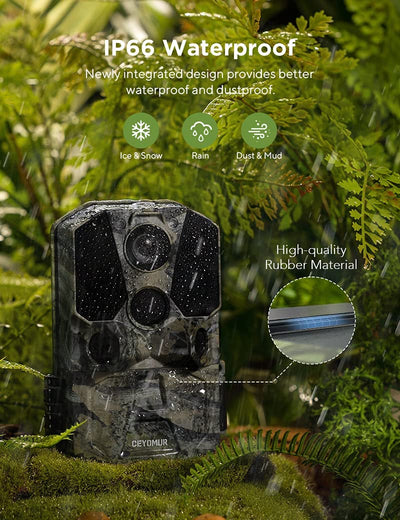 CEYOMUR Wildlife Camera, WiFi Bluetooth 30MP 1296P Trail Camera with 120° Motion Sensor 0.2s Trigger Speed 36pcs IR LEDs Night Vision IP66 Waterproof