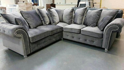 Zoey Plush Corner sofa Grey-Button Arms