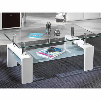 Mesa de centro rectangular de diseño moderno de 2 niveles en vidrio - 3 colores 