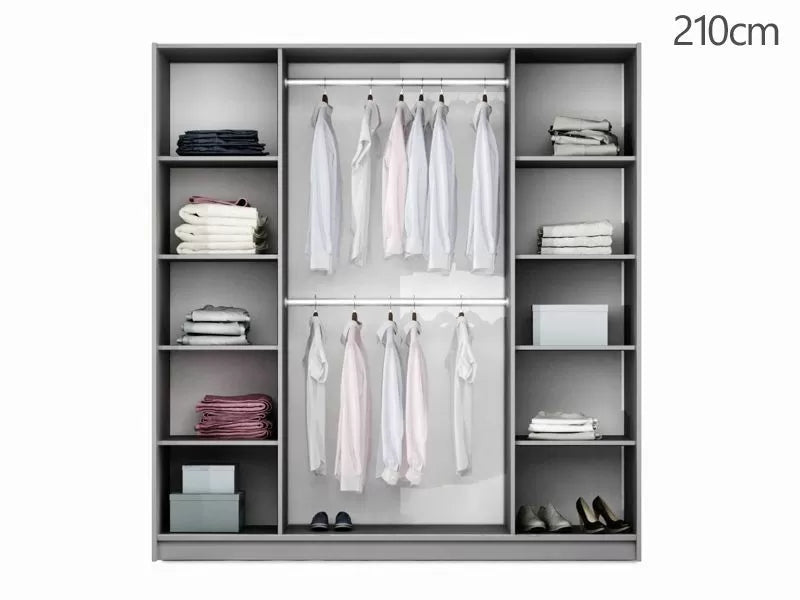 Drako Mirrored Wardrobe - White and Grey