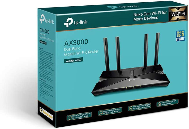 TP-Link Archer AX50 Next-Gen WiFi 6 Gigabit Dual Band Wireless Cable Router, WiFi Speed up to 2402 Mbps/5GHz + 574Mbps/2.4GHz, 8 Gigabit LAN Ports