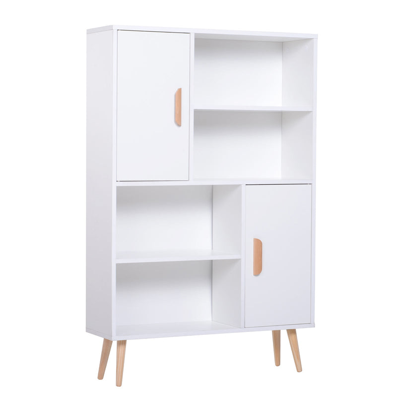 Free Standing Bookcase Shelves W/ Two Doors, 80L X 23.5W 123Hcm - White