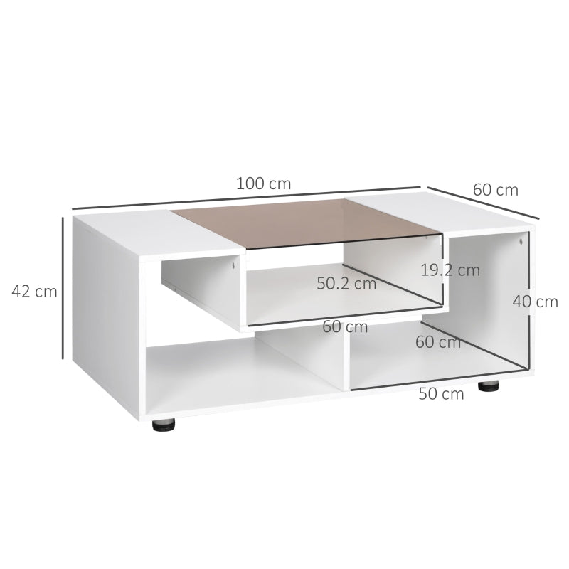 Modern Coffee Table With Tempered Glass Top, White