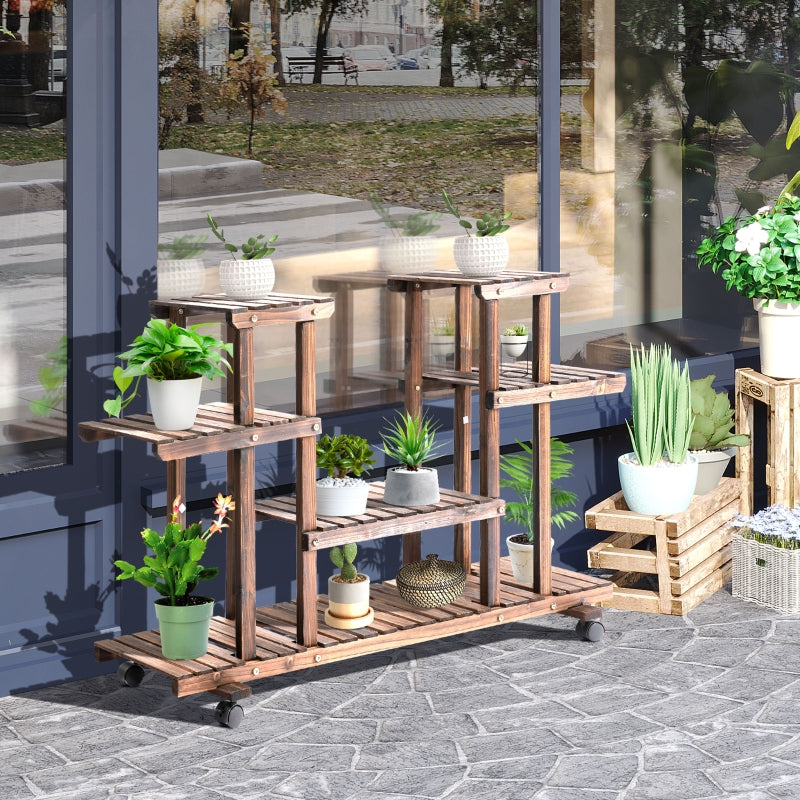 4-Tier Plant Stand With Wheels Brakes