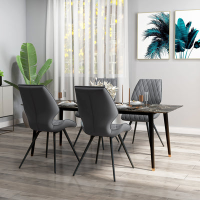 HOMCOM Set of 4 Dining Chairs, Kitchen Chairs with Metal Legs, PU Leather Seat and Backrests, Grey