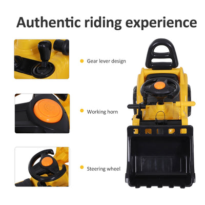 HOMCOM NO POWER 3 in 1 Ride On Toy Bulldozer Digger Tractor Pulling Cart Pretend Play Construction Truck