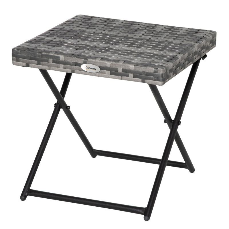 Square PE Wicker Rattan Folding Table - Grey