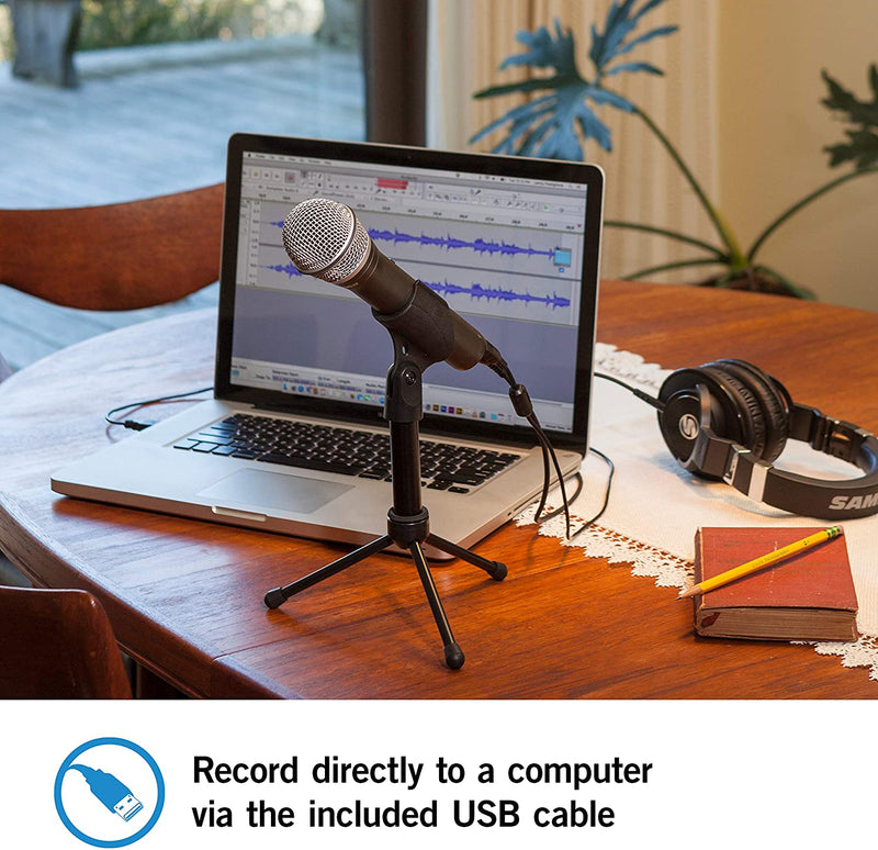 SAMSON Q2U Recording and Podcasting Pack - USB/XLR Dynamic Microphone with Accessories, 16-bit, 44.1kHz/48kHz, Silver