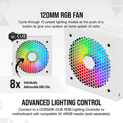 Corsair CX750F RGB, 80 PLUS Bronze Fully Modular ATX Power Supply (80 PLUS Bronze Certified, 120 mm RGB Fan Low Noise,105°C Japanese Capacitors) White