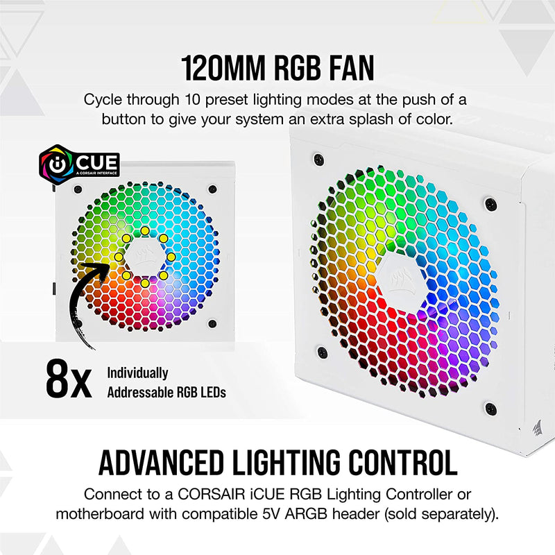 Corsair CX750F RGB, 80 PLUS Bronze Fully Modular ATX Power Supply (80 PLUS Bronze Certified, 120 mm RGB Fan Low Noise,105°C Japanese Capacitors) White