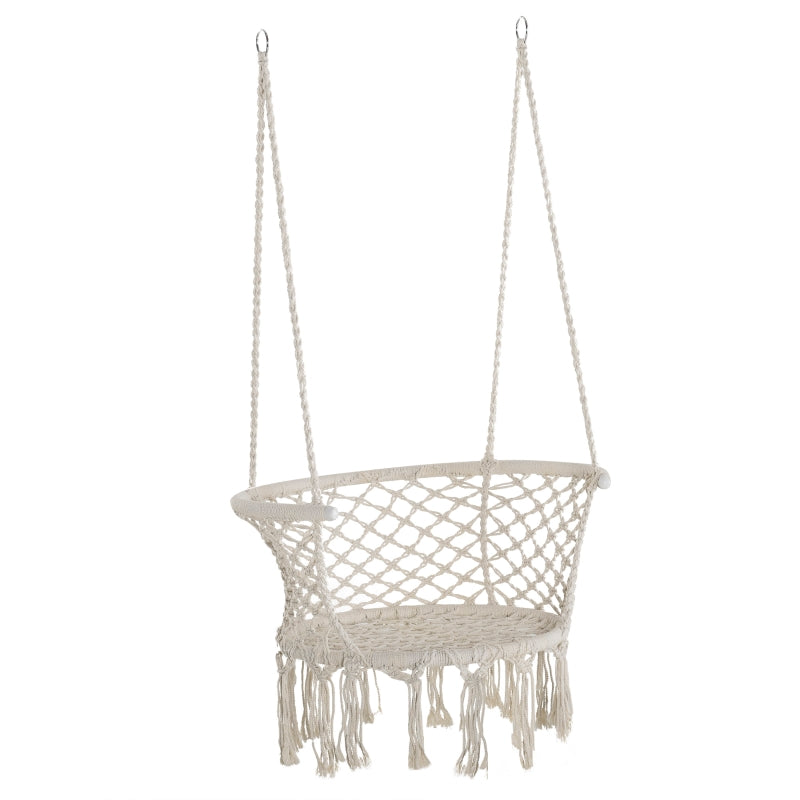 Hanging Hammock Chair Cotton Rope Porch Swing - Cream White