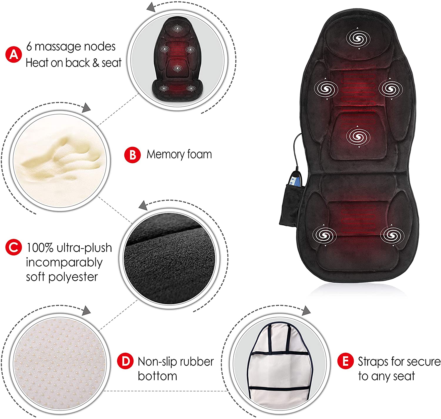 Snailax Memory Foam Back Massager Massage Chair with Heat 6