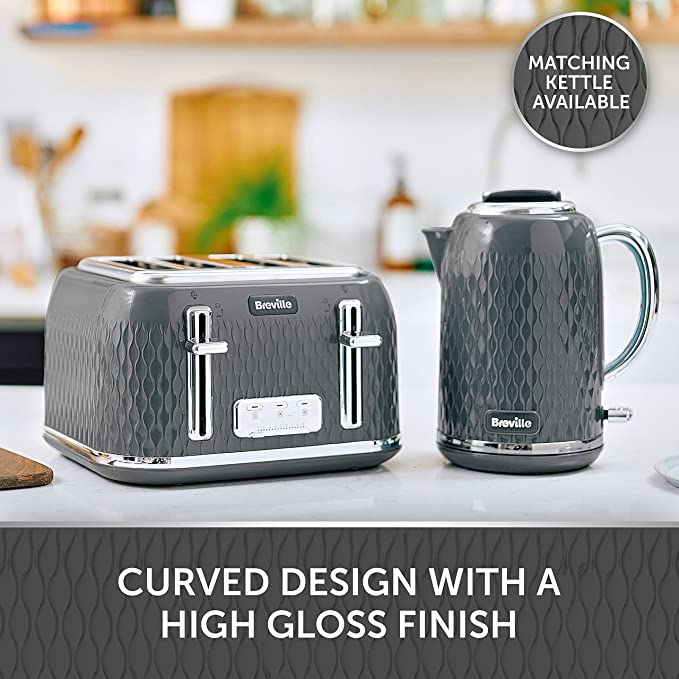 Breville Curve 4-Slice Toaster with High Lift and Wide Slots | Grey & Chrome [VTR013]