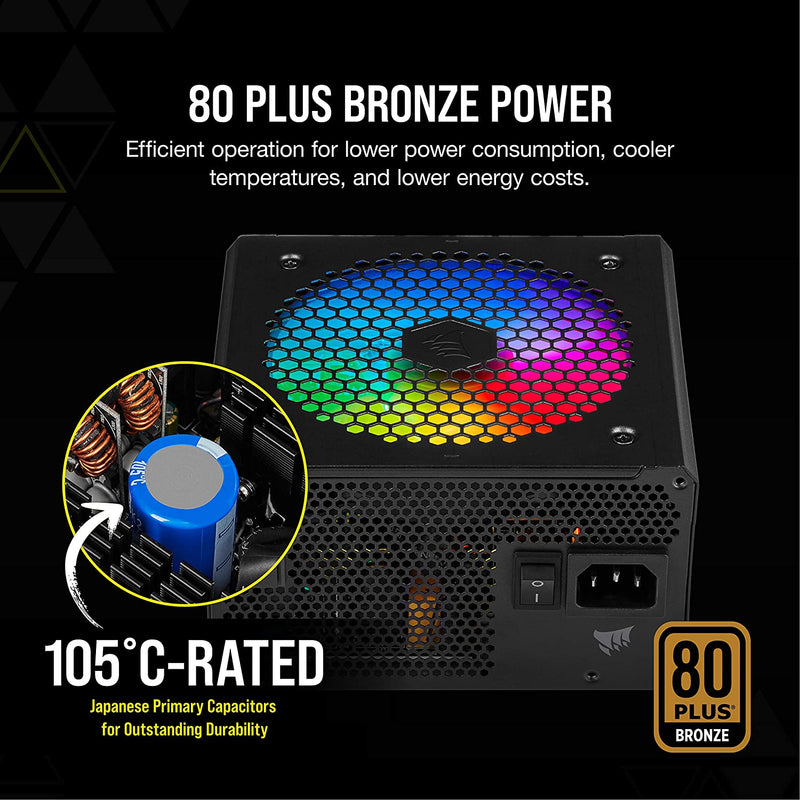 Corsair CX750F RGB, 80 PLUS Bronze Fully Modular ATX Power Supply (80 PLUS Bronze Certified, 120 mm RGB Fan,Low Noise,105°C Japanese Capacitors) Black