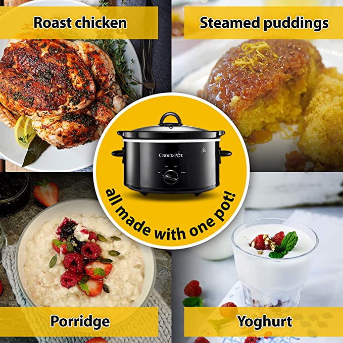 Crockpot Slow Cooker | Removable Easy-Clean Ceramic Bowl | 3.7 L (3-4 People) | Energy Efficient | Black [CSC078]