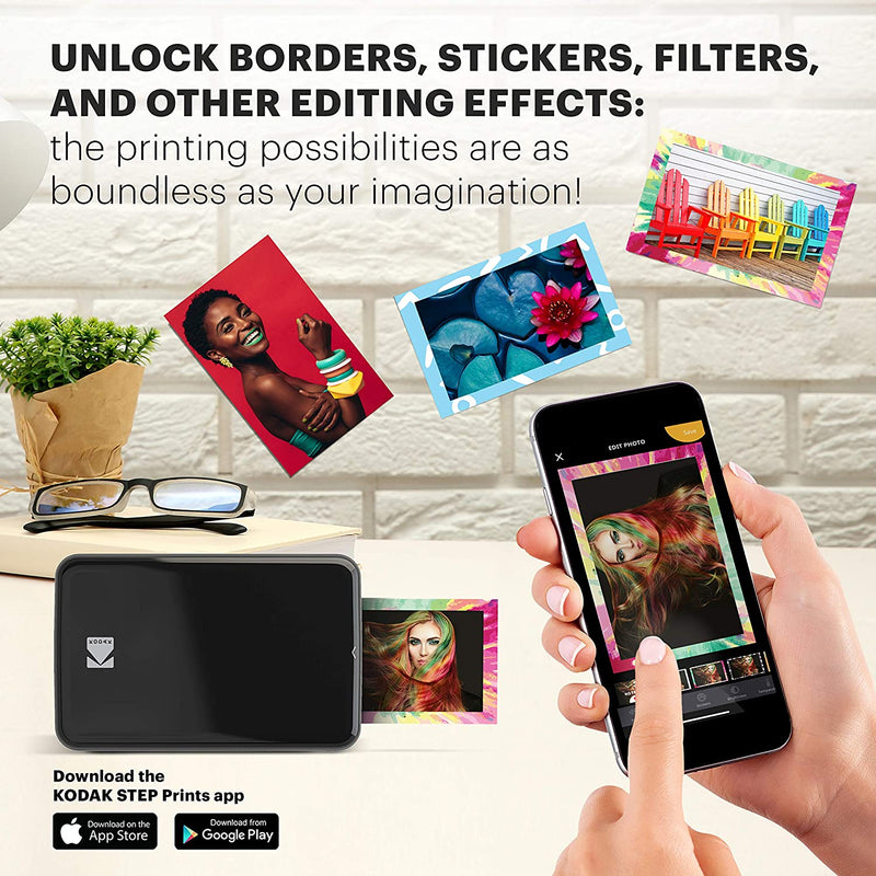 KODAK Step Instant Printer | Bluetooth/NFC Wireless Photo Printer with ZINK Technology & KODAK App for iOS & Android (Black) Prints Sticky-Back Photos