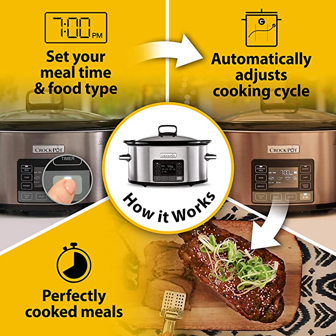 Crockpot TimeSelect Digital Slow Cooker | Programmable Digital Display | 5.6 L (7+ People) | Keep Warm | Energy Efficient | Stainless Steel [CSC066]