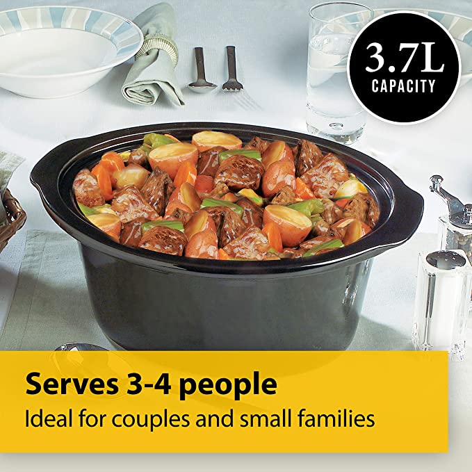 Crockpot Slow Cooker | Removable Easy-Clean Ceramic Bowl | 3.7 L (3-4 People) | Energy Efficient | Black [CSC078]