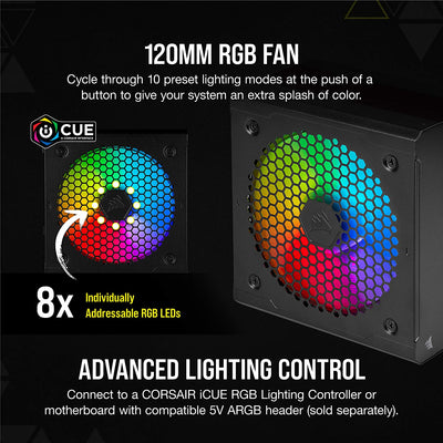 Corsair CX750F RGB, 80 PLUS Bronze Fully Modular ATX Power Supply (80 PLUS Bronze Certified, 120 mm RGB Fan,Low Noise,105°C Japanese Capacitors) Black