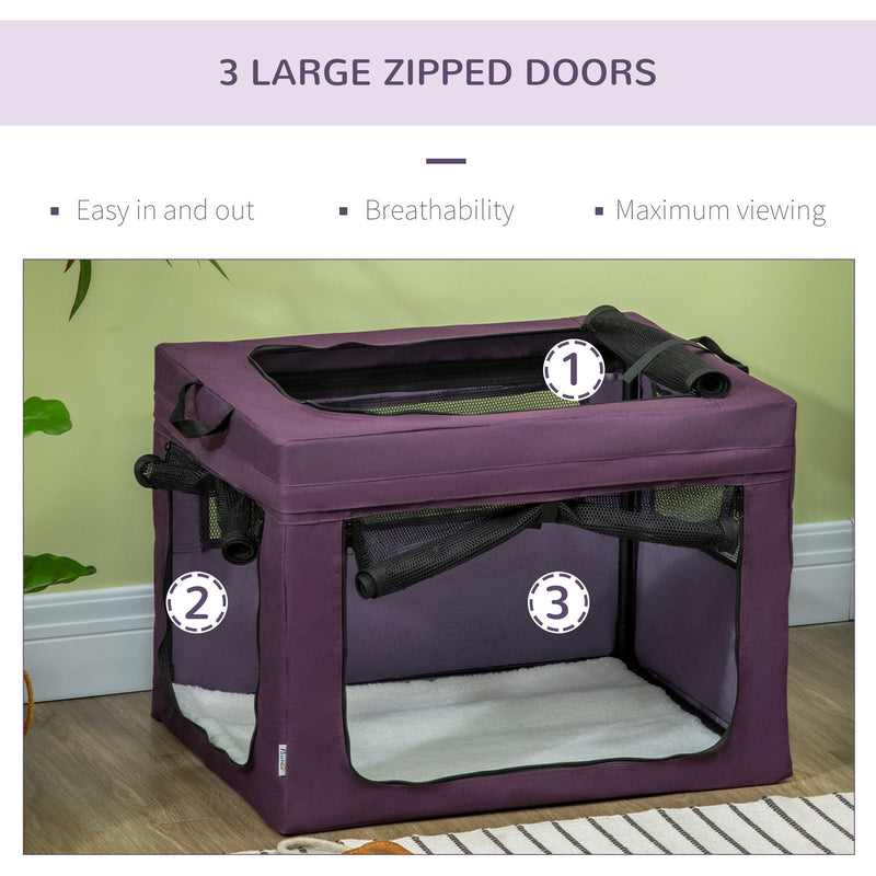 PawHut Pet Carrier Portable Cat Carrier Foldable Dog Bag for Miniature and Small Dogs, 69 x 51 x 51 cm, Purple