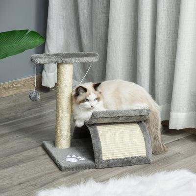 Cat Tree Plush Kitty Activity Centre Top Bar Tunnel Dangling Ball Light Grey