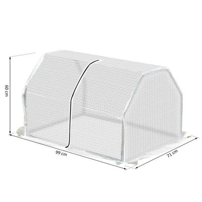 Mesh Cover Steel Frame Outdoor Garden Mini Greenhouse, 99x71x60 Cm - White