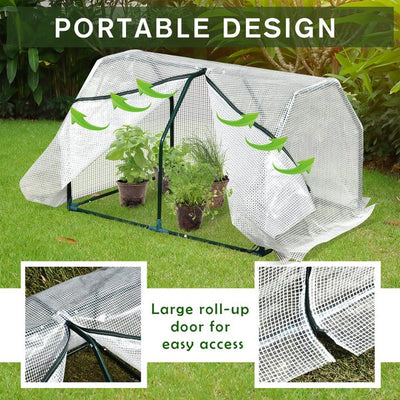 Mesh Cover Steel Frame Outdoor Garden Mini Greenhouse, 99x71x60 Cm - White