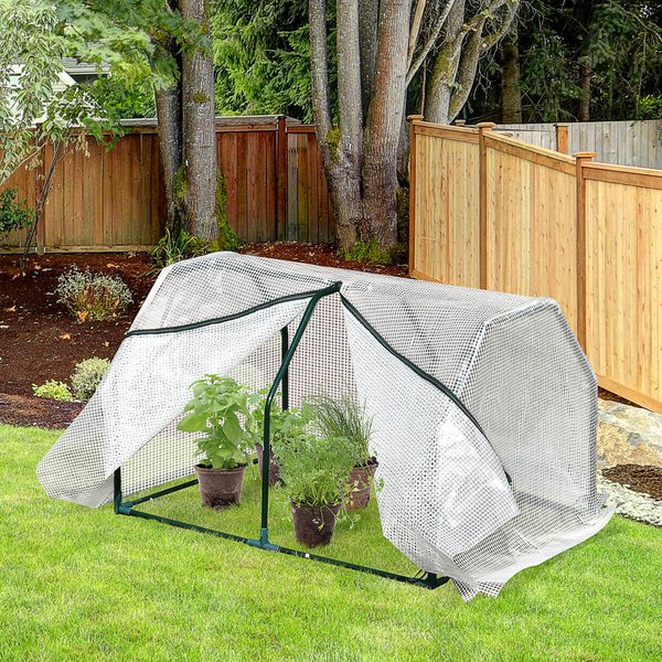 Mesh Cover Steel Frame Outdoor Garden Mini Greenhouse, 99x71x60 Cm - White