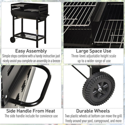 Outsunny Steel 2-Grill Charcoal BBQ W/ Wheels Black